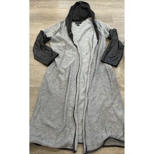 Ashley Stewart Gray Knit Black Faux Leather Hooded Cardigan | Size 18/20